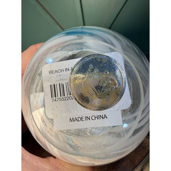 Blown Glass Sea Globe With Sand & Seashells Blue, White, Jade Turbo Shell Beach - Picture 5 of 5